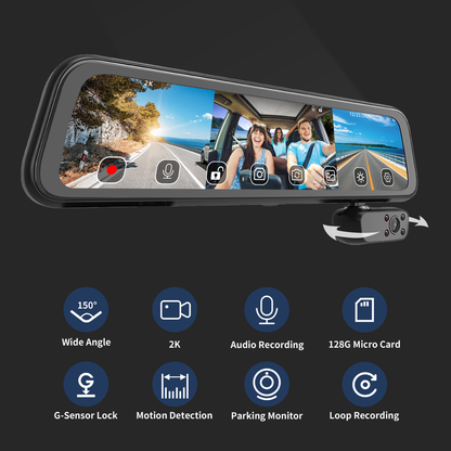 Pruveeo J30 12-Inch Touch Screen Mirror Dash Cam