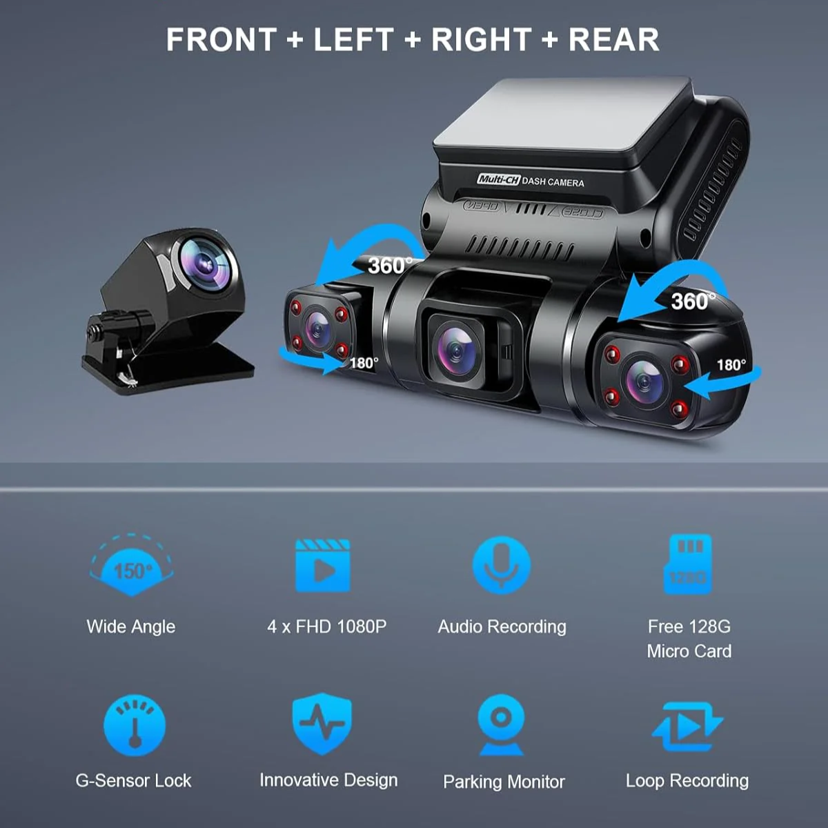 Pruveeo D90 4-Channel 128GB Dash Cam